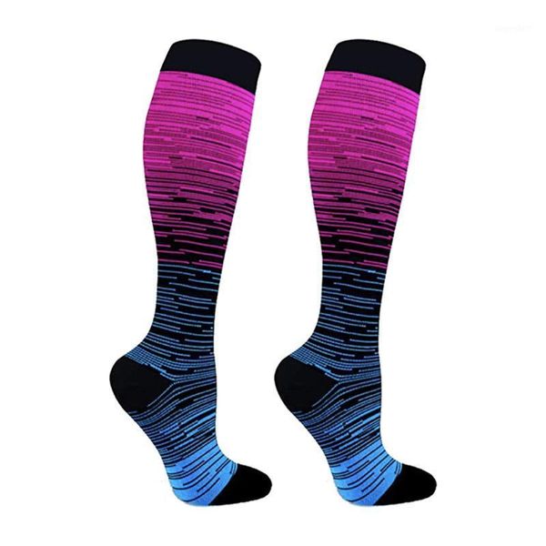 Adulte absorbant la sueur randonnée dégradé couleur Nylon respirant sport soutien élastique course Compression chaussettes antidérapant confortable1