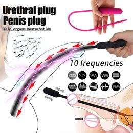 Jouets pour adultes 10 fréquence urétral vibrateur cathéter pénis Plug Sex Toy pour hommes vibrant Insertion urètre son dilatateur 230804