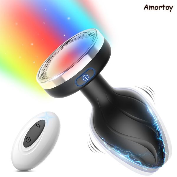 Jouets pour adultes 10 modes Butt Plug Coloré Led Lumière Anal Vibrateur Prostate Massage Sexe pour Femmes Hommes Gay Télécommande Sans Fil 230519