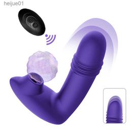 Juguetes para adultos 2 motores Clit Sucker Thrusting G-Spot Vibrator para mujeres Estimulador de clítoris Pezón oral Chupar Silicona Masturbador femenino L230518