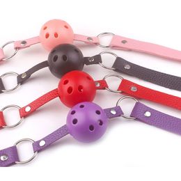 Jouets pour adultes 4 couleurs Faux Cuir Bouche Bâillon Balle En Plastique Réglable Flirter Fétiche Jeu De Rôle Accessoires Couples BDSM Bondage Sexe 230411