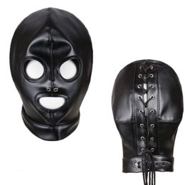 Volwassen Speelgoed Volwassen Speeltjes SM Leer Gevoerde Kap Blinddoek Hoofd Harnas Masker BDSM Open Mond Oog Bondage Speeltjes voor Koppels Accessoires 230710