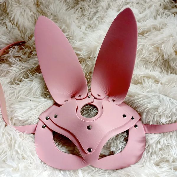 Juguetes para adultos B.CYQZ Sexy Bunny Ears Masks Pink PU Cuero Mascarada Cosplay Máscaras Arnés Mujer Accesorios Gótico Prop Halloween 231128