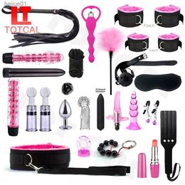 Jouets pour adultes BDSM Adultes Jeu de sexe Bondage Set Menottes Fouet Fessée Anal Plug Gode Vibrateur Sex Toys Pour Femmes Couples Accessoires Érotiques L230518