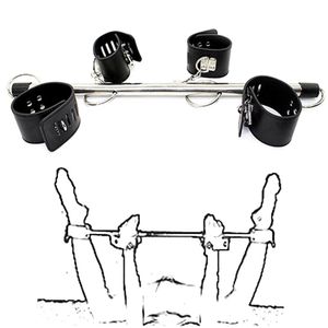 Jouets pour adultes BDSM Bondage Menottes réglables Poignets de cheville avec épandeur en acier inoxydable Jambes ouvertes Ensemble en cuir PU pour jeux sexuels en couple 231213