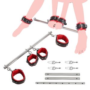 Volwassen speelgoed BDSM bondageset Roestvrij staal Uitschuifbare spreidstang Slaaf Handboeien Enkelboeien Fetish Hoofdsteunen Set Speeltjes voor koppels 231216