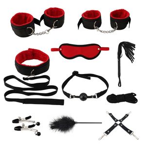 Jouets pour adultes BDSM Bondage Restraint Set Menottes sexuelles Fouet Perles anales Butt Plug Bullet Vibrateur pour femme S M Fétiche 230824