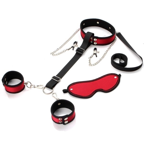 Jouets pour adultes Collier Bdsm Auto-bondage Cou Kit de retenue du poignet Harnais réglable Menottes Pince à mamelon Érotique Fétiche Sexe Couples Femmes 230824