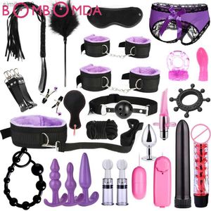 Jouets pour adultes Kits BDSM Adultes Sex Toys Pour Femmes Hommes Mains Pinces À Mamelon Fouet Fessée Sexe Métal Plug Anal Vibrateur Butt BDSM Bondage Set L230519