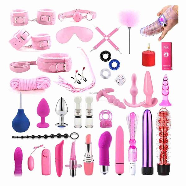 Ensemble de jouets de Bondage pour adultes, jeux de lit érotiques, menottes, pinces à tétons, fouet, fessée, Kits SM, jeux de rôle, jouets sexuels pour Couple