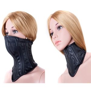 Volwassen speelgoed kraakbeen corset beperking unisex nek kraag vergrendeling pu lederen half/volledig gezicht masker bdsm bondage slave volwassen seks speelgoed 230413