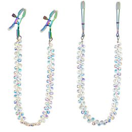 Juguetes para adultos Abrazaderas de pezón de cristal colorido con cadena Set Mujer Clips de metal Bondage de mama Restricción Esclavo Juguete sexual femenino 231114