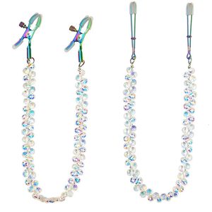 Jouets pour adultes Pinces à seins en cristal coloré avec chaîne Ensemble Femme Clips en métal Sein Bondage Retenue Esclave Femelle Sex Toy 231114
