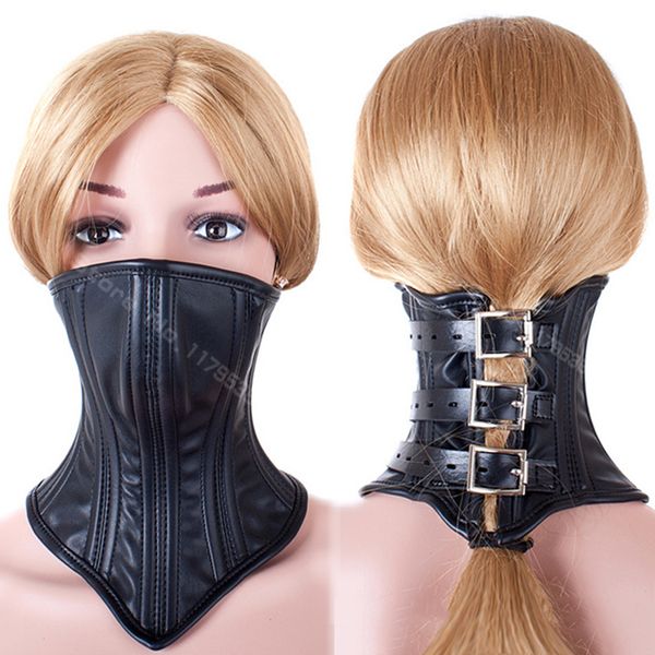 Jouets pour adultes Faux Capuche En Cuir Masque Esclave Cou Collier Contraintes Harnais Bondage Jeu De Rôle Couples Sex Toys Lit BDSM Retenue Adulte Jeu 230413