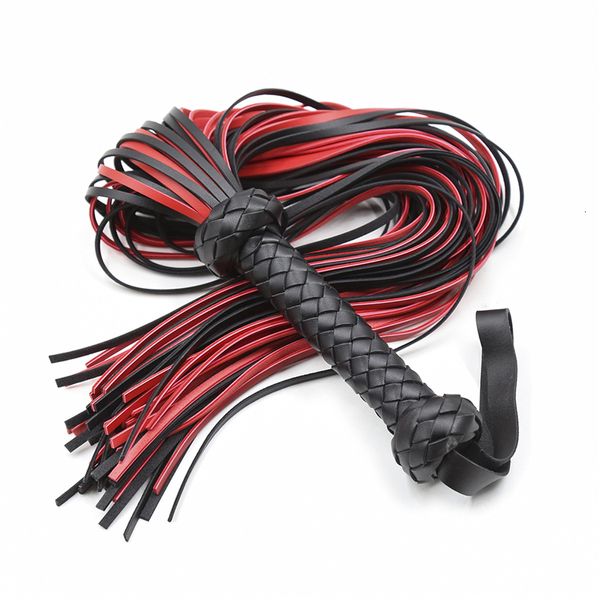 Jouets pour adultes Fetish Noir Rouge PU Cuir Fouet Flogger Poignée Fessée Paddle Knout Flirt BDSM Jeu Sexe Érotique pour Femmes Couples 230706