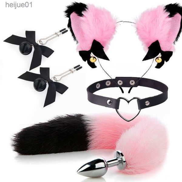 Juguetes para adultos Flor Pinza para el cabello Sexy Cosplay Mujeres Butt Fox Tail Cat Plug Foxtail Anal Tails Erótico Lolita Juguetes sexuales para mujeres Parejas Cosplay L230518