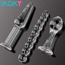 Volwassen Speelgoed IKOKY 3 Stuks Crystal Anale Dildo Kralen Glas Butt Pluggen Bal Nep Penis Vrouwelijke Masturberen Sex voor Vrouwen mannen Gay 230925