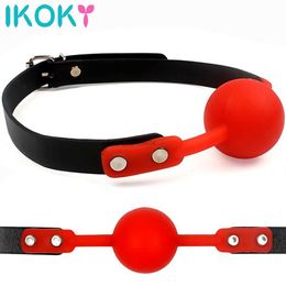 Jouets pour adultes IKOKY Jeux pour adultes Bouche Gag Boule de silicone Fixation orale Bande de cuir PU Contraintes de bondage 4 couleurs Jouets sexuels pour couples L2403