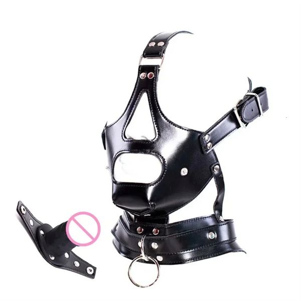 Jouets pour adultes Couvre-chef fétiche en cuir BDSM Couvre-chef de bondage Masque de retenue pour adulte Cosplay Femme Homme Jouets sexuels pour couples Femmes Fétiche Gay 231213