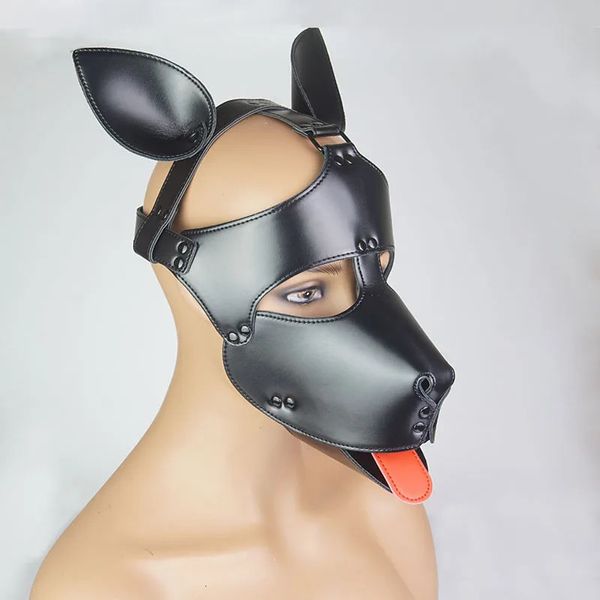 Jouets pour adultes en cuir Pet Puppy Play Hood Langue Out BDSM Dog Mask Canine Bondage Gear Sex Toys pour les couples couvrent tout le visage Gimp 231128