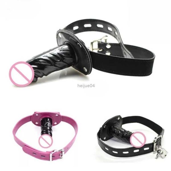 Jouets pour adultes Cuir Silicone Pénis Bouche Ball Gag avec Serrure Fétiche SM Bondage Contraintes Oral Gode Plug Harnais pour Couple Sex Game Sex ToyL2403