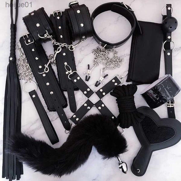 Jouets pour adultes Marque de luxe Sex Toys pour femme Bdsm Bondage Set Collier Pinces à seins Fouet Butt Plug Érotique Porno Jouets Menottes Sexe Jeux pour adultes L230518