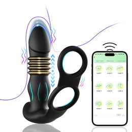 Volwassen Speelgoed Mannelijke Stak Prostaat Massager Vibrator voor Mannen Bluetooth APP Controle Butt Plug Anale Vibrators Cock Penis Ring Seksspeeltje Cou 230911