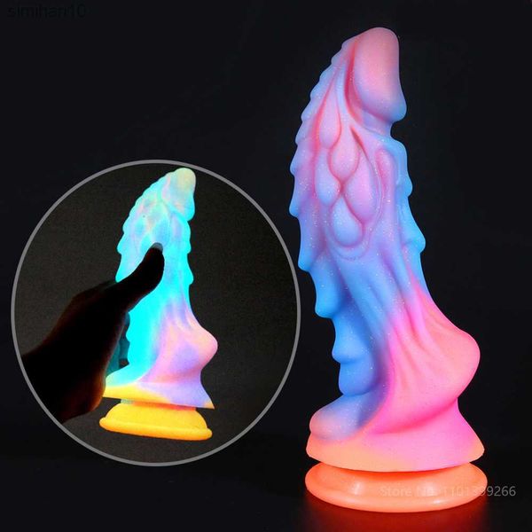 Jouets pour adultes Nouveau Gode Lumineux Anal Sex Toys pour Femmes Hommes Coloré Glowing Gode Pénis Énorme Dragon Monstre Gode Butt Plug Jouets Pour Adultes L230519