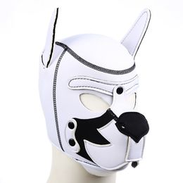 Jouets pour adultes Party Mask Puppy Play White Dog Hood Mask BDSM Sex Toy Doux Rembourré Néoprène Esclave Sex Mask Roleplay Chien Masque Pleine Tête avec Oreilles 230710