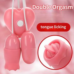 Juguetes para adultos Vibrador potente juguete sexual para mujeres con lengua lamiendo pezón oral estimulador de clítoris punto G juego de adultos femeninos huevo vibrante 231017