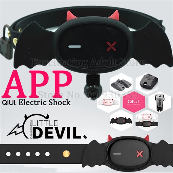 Juguetes para adultos QIUI Little Devil Collar de descarga eléctrica Dog Slave APP Control remoto Estimulación Cuello Sexo para parejas 230706