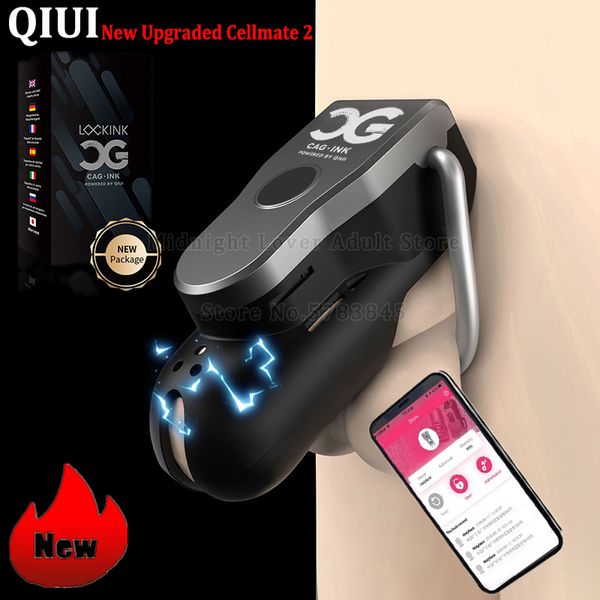 Juguetes para adultos QIUI Upgraded Cellmate 2 Penis Cage APP Control remoto Shock eléctrico Cock Chastity Belt Lock Sex Toy para hombres Gay 230706