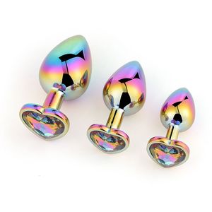 Volwassen speelgoed regenboog anale plug hartvormige kont metaal kristallen sieraden anus dilatator kleine unisex seks voor vrouwen mannen paren 230519