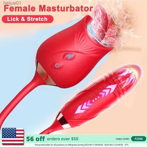 Jouets pour adultes Rose Sex Toys Gode Poussée Vibrateur pour Femmes Clitoris Stimulateur Langue Léchant Étirement Adultes Marchandises Vagin Boules Femme L230518