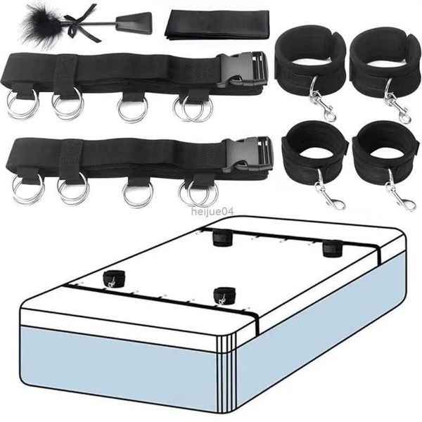 Juguetes para adultos Bondage sexual Kit BDSM Juego de restricciones de cama Juguetes sexuales con esposas Tobillo Colección Bondage Con los ojos vendados Tickler incluido