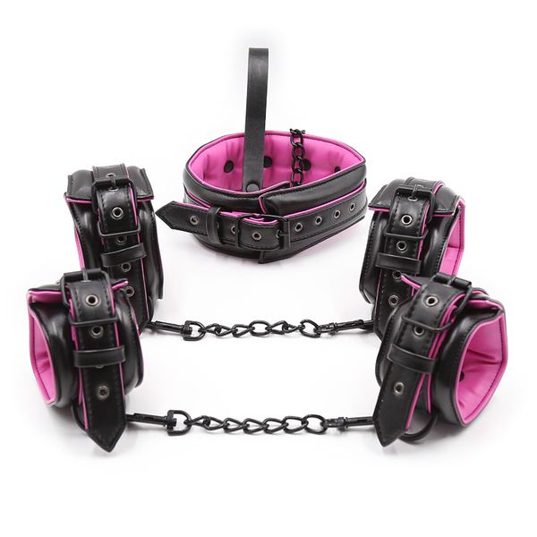 Juguetes para adultos Sexo Pareja Cuero Bdsm Bondage Set 3pcs Restricciones Collares Tobillo Cuff Esposas Para Mujeres Adultos 230411