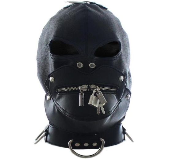 Toys adultes Bondage sexy zipper gimp hier masque de retenue Hood Faux en cuir harnais fétiche R1729122790