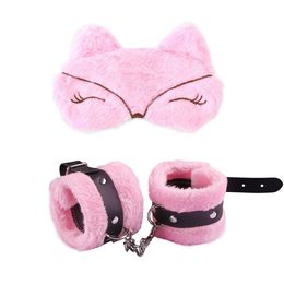 TOET TOEYS SM Handboeien Verstelbare PU Leather Plush blinddoek Maskers Beperkingen Bondage Seks voor volwassenen Games Accessoires 230411