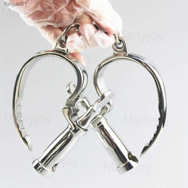 Jouets pour adultes Menottes en acier inoxydable Cheville Manchette Métal Fer à cheval Poignets Contraintes Esclave Manille Bondage BDSM Sex Toy pour Couple L230518