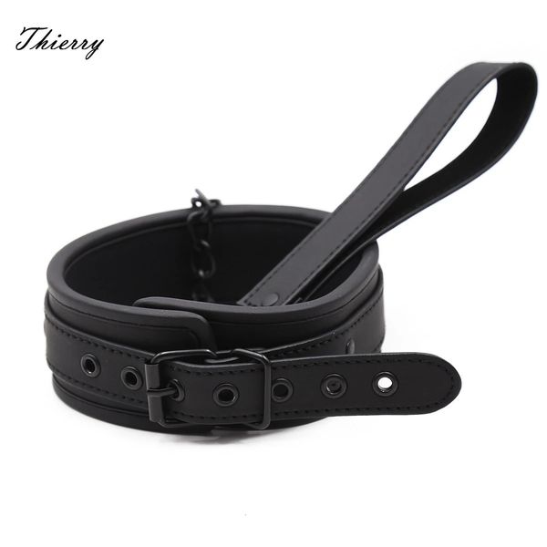 Jouets pour adultes Thierry Sm Produits Collier de cou de bondage avec chaîne en métal Laisse BDSM Sexe Faux Cuir Retenue Fétiche 231204