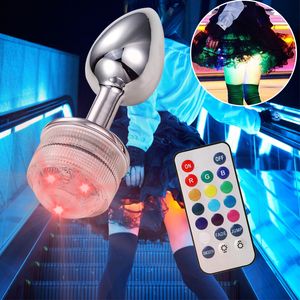 Jouets pour adultes Télécommande sans fil Métal Lumineux Anal Plug Prostate Massage Butt avec LED Tail Sex Toy Produits pour femmes 230519