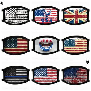 Máscaras faciales de algodón unisex para adultos Máscara transpirable reutilizable lavable Bandera americana Impreso Máscara de diseñador a prueba de polvo RRA3067