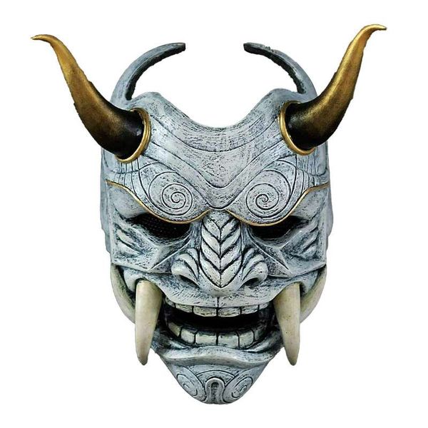 Máscaras faciales de Halloween unisex para adultos Japonés Hannya Demon Oni Samurai Noh Kabuki Prajna Máscara del diablo Máscaras de fiesta de látex 220303