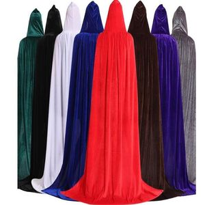 Cape à capuche longue en velours unisexe pour adulte, couleur unie, Costume d'halloween, Cape de fête 295q