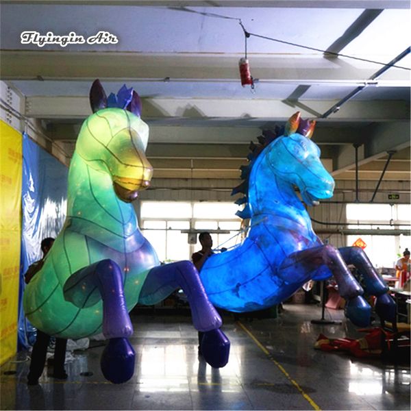 Disfraz de caballo inflable con iluminación usable para adultos 3m Walking Blow Up Animal Mascot Horse Suits con luz LED RGB para City Night Parade Show