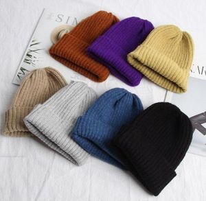 Adulte hiver chapeaux homme femmes bonnet casquette unisexe revers plaine crâne bonnets Toboggan tricot doux chapeau 22 couleurs WY893w5350201