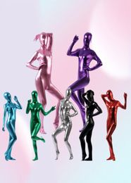 Volwassen Vrouwen Vrouwelijke Metallic Lycra Spandex Cosplay Halloween Party Full Body Zentai Jumpsuit Bodysuit Pak Unitard Plugsuit1713173