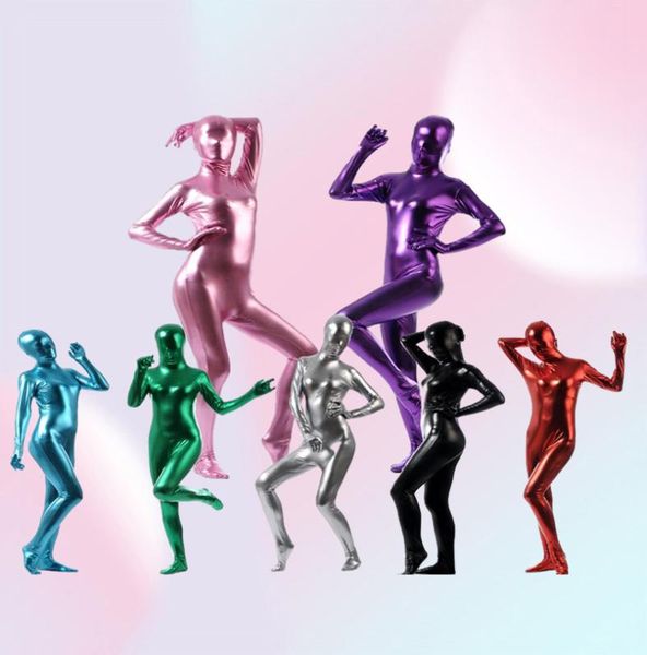 Mujeres adultas Mujer Metálico Lycra Spandex Cosplay Fiesta de Halloween Cuerpo completo Zentai Mono Traje Unitard Plugsuit3209352