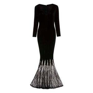 Adulte Femmes Halloween Cosplay Morticia Addams Fantôme Sorcière Costume Horreur Noir Gothique Dentelle Robe Robe Robe Fête Carnaval Y0913