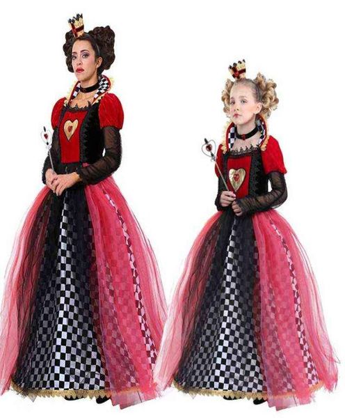 Mujeres adultas Reina Roja de Corazones Ven Sexy Alicia en el País de las Maravillas Reina Ven Halloween Carnaval Uniforme para Niñas Niños L2207145094301